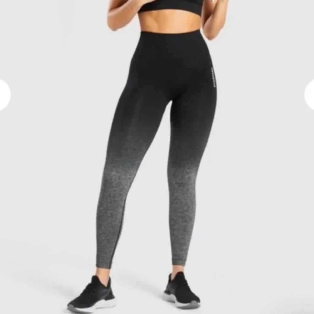 Gymshark Black Marled Adapt Ombre Leggings, Size Small